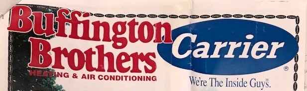 Buffington Brothers 1980s logo featuring Carrier 'We're The Inside Guys' badge