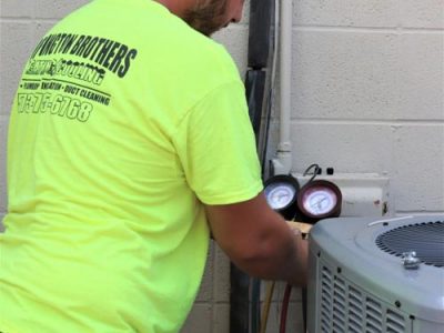 Central air conditioning maintenance visit.